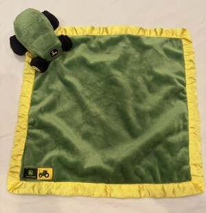 John Deere Baby Security Blanket Lovey Plush Tractor Satin Trim Green 15.5x15.5”